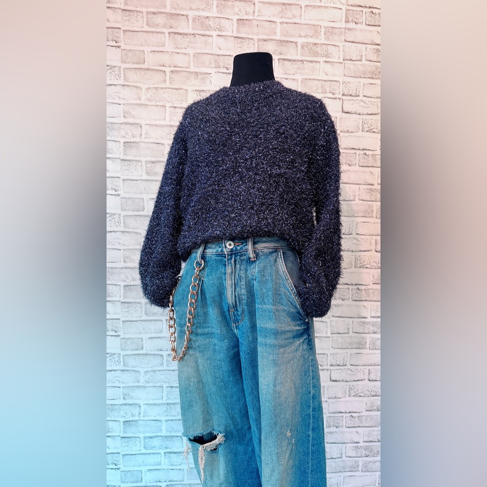 H&M Dark Grey Metallic Mohair Long Sleeve Sweater Size XS
